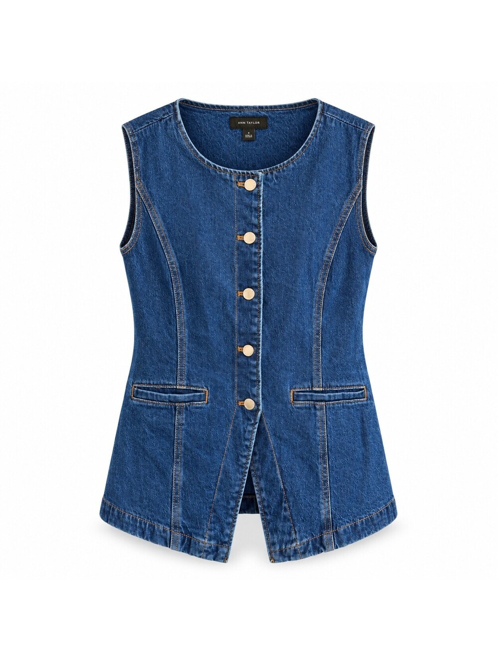 Ann Taylor Denim Vest M Western Cowgirl Tailored Longline Waistcoat Y2K